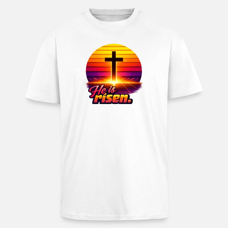 He is risen Sunset retro - Oversized Heavyweight Unisex T-Shirt - Weiß