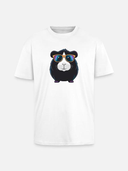 Cochon d'Inde Cool Lunettes - T-shirt unisexe oversize épais - blanc