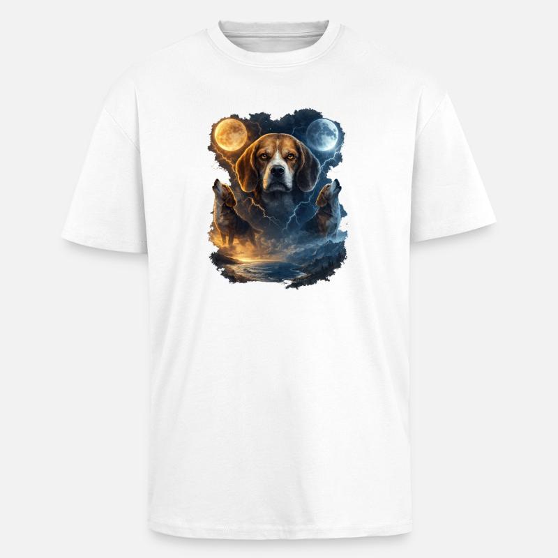 Moon Beagle Night Magic Beagle - Unisex Oversized Heavyweight T-shirt - white