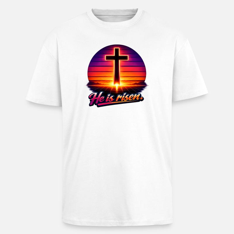 he is risen retro - Oversized Heavyweight Unisex T-Shirt - Weiß