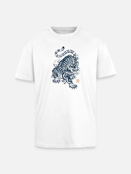 Tiger, Japanische Ästhetik - Oversized Heavyweight Unisex T-Shirt - Weiß