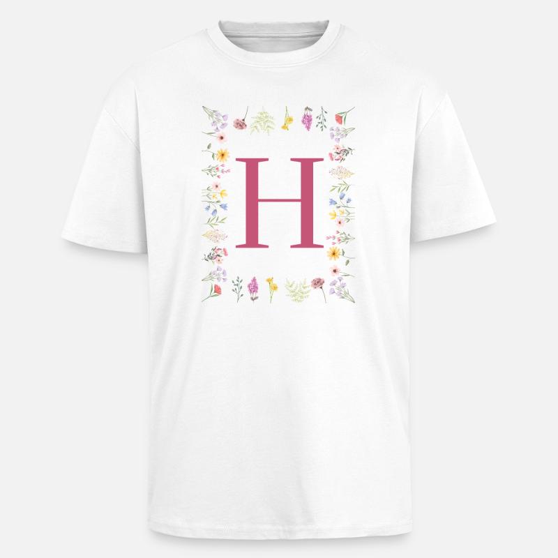 Florale Initialen "H", Buchstaben Monogramm - Oversized Heavyweight Unisex T-Shirt - Weiß