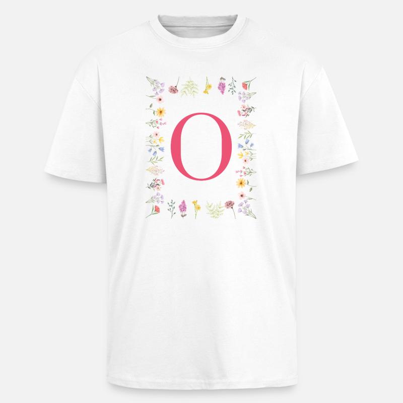 Florale Initialen "O", Buchstaben Monogramm  - Oversized Heavyweight Unisex T-Shirt - Weiß