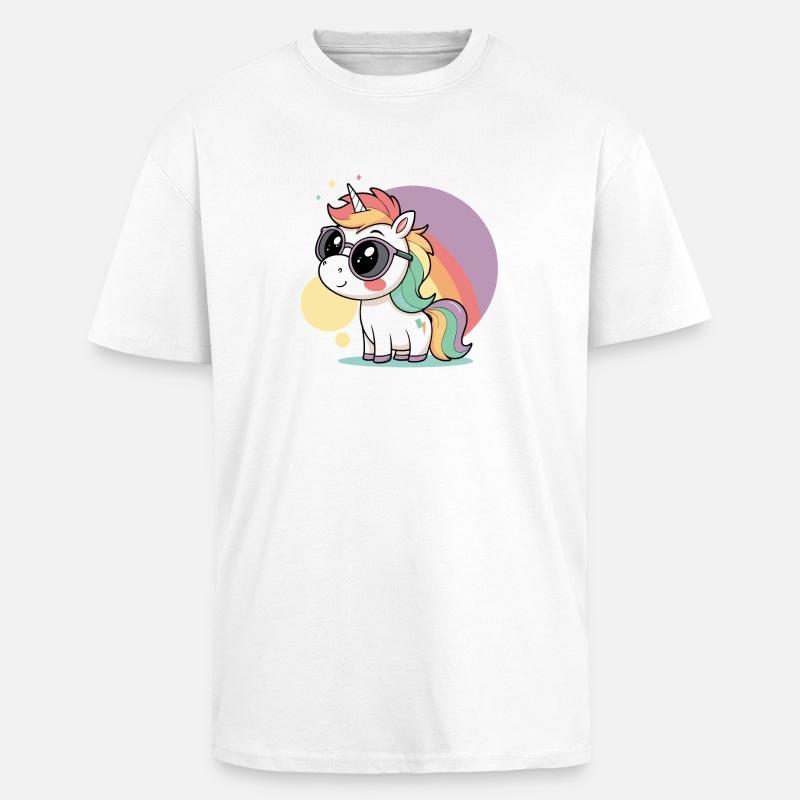 Pastell-Einhorn in Brille und Regenbogen - Oversized Heavyweight Unisex T-Shirt - Weiß