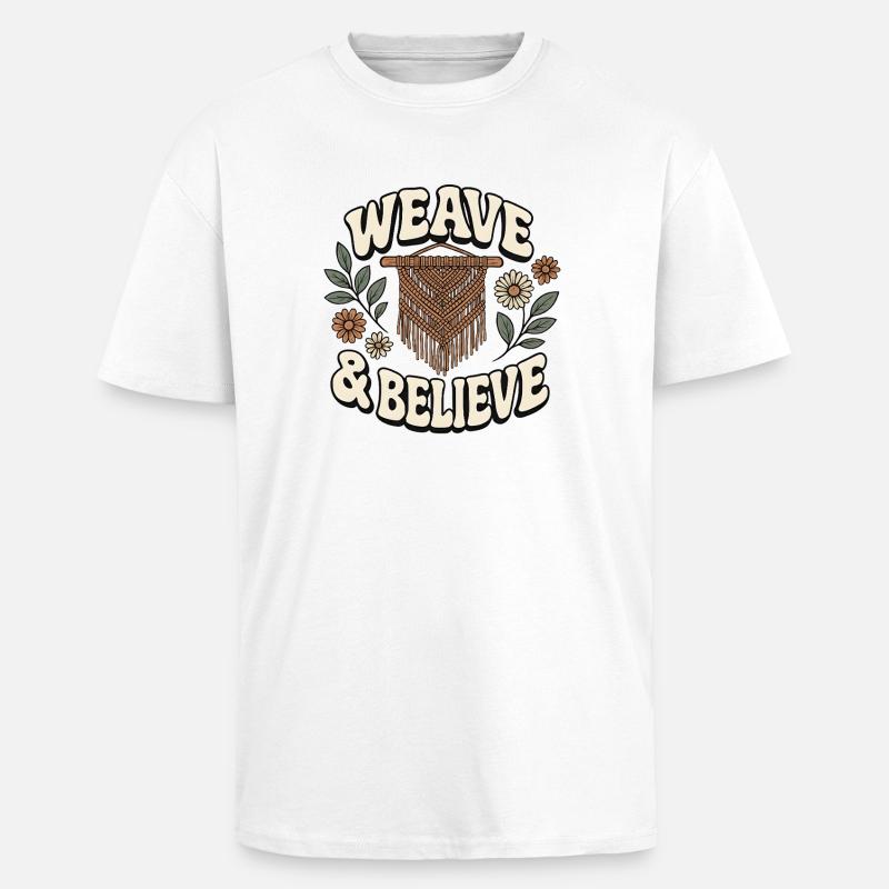 Weben & glauben | Makramee Boho - Oversized Heavyweight Unisex T-Shirt - Weiß