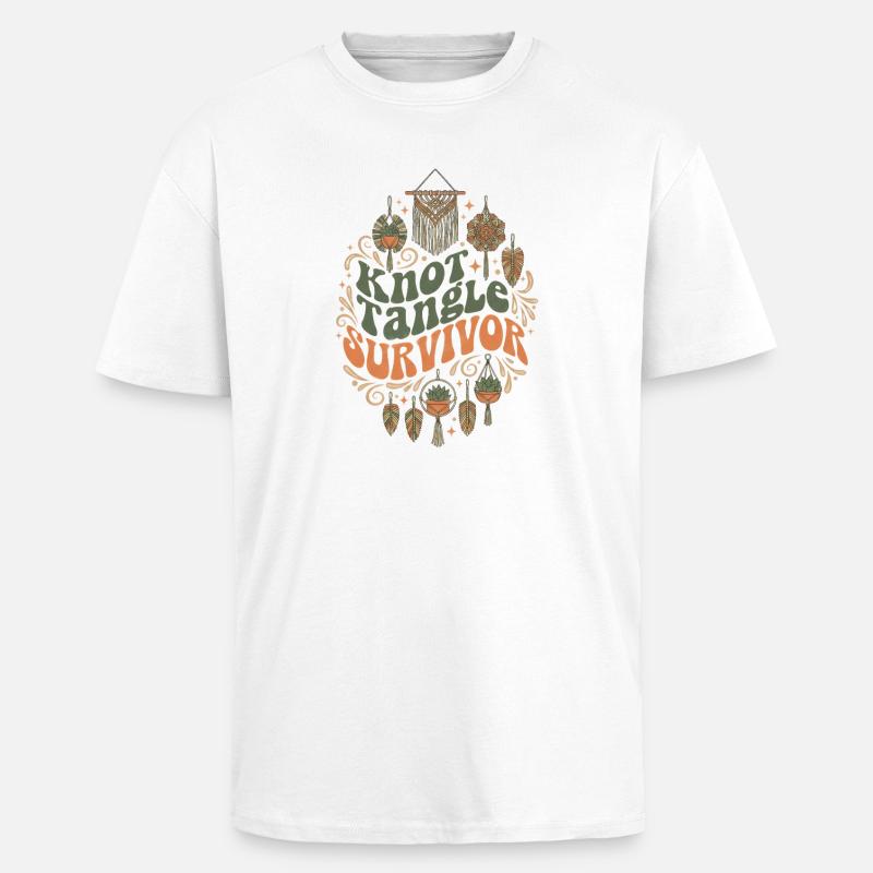 Knotenchaos überlebt | Makramee Boho - Oversized Heavyweight Unisex T-Shirt - Weiß