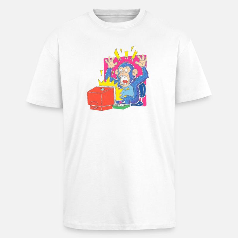 Monkey alarm on the computer - Unisex Oversized Heavyweight T-shirt - white