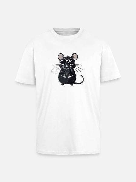 Mouse Hipster Glasses - Unisex Oversized Heavyweight T-shirt - white