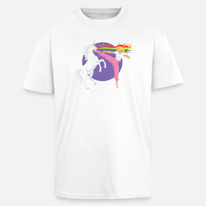 Kampfregenbogen: Einhorn vs Tänzerin - Oversized Heavyweight Unisex T-Shirt - Weiß