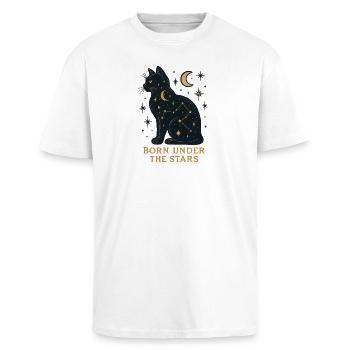 Sternenkatze Unter Sternen - Oversized Heavyweight Unisex T-Shirt - Weiß - Vorne - Alina (178cm) & Michal (187cm)