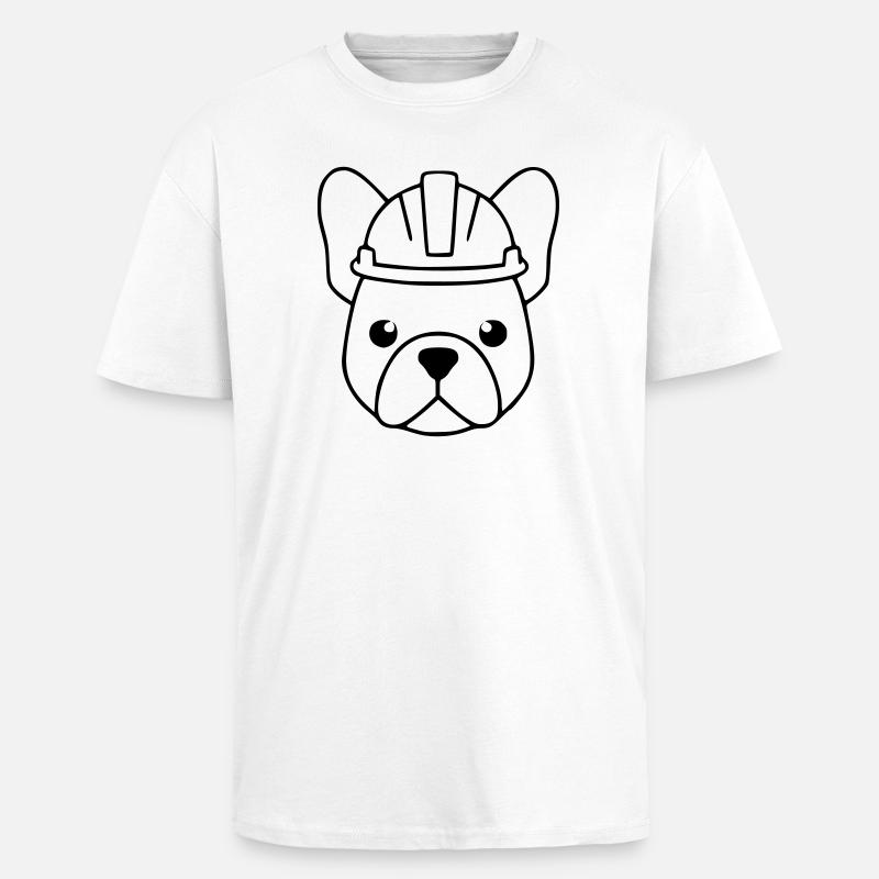 Frenchie Construction Helmet Head Outline - Unisex Oversized Heavyweight T-shirt - white
