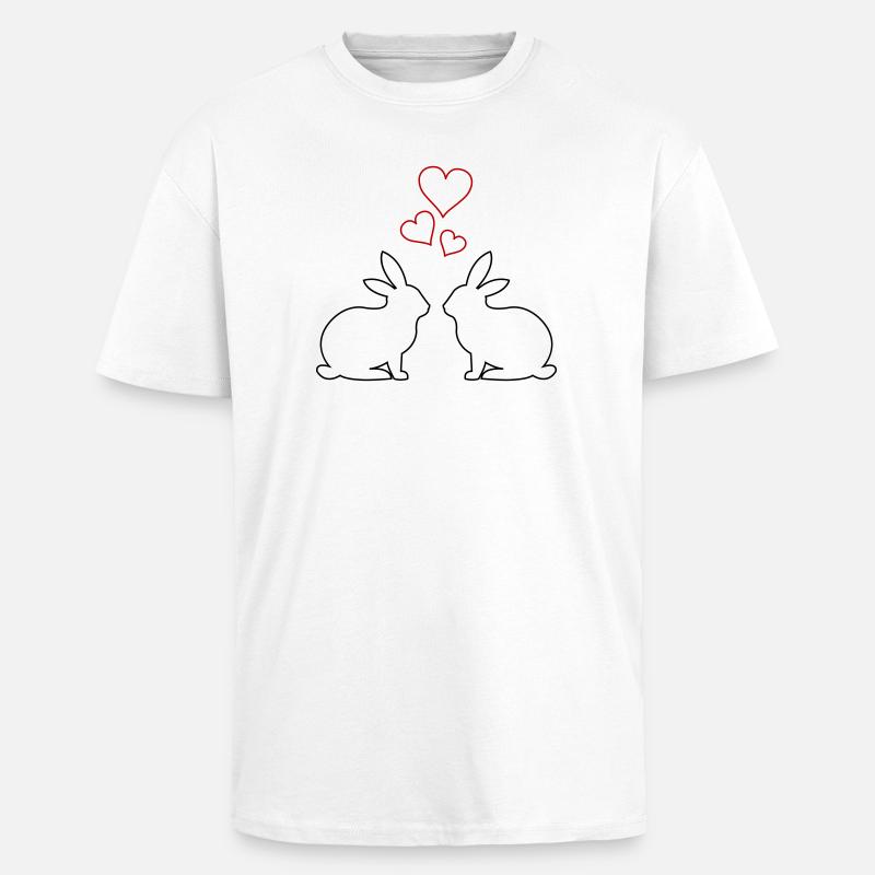 Hasen Hearts - Oversized Heavyweight Unisex T-Shirt - Weiß