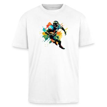 American-Football-Spieler-Illustrationen im Trend - Oversized Heavyweight Unisex T-Shirt - Weiß - Vorne - Alina (178cm) & Michal (187cm)