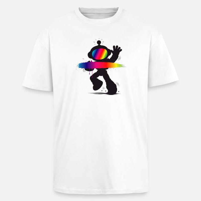 Robot Silhouette Rainbow Splash Design - Unisex Oversized Heavyweight T-shirt - white