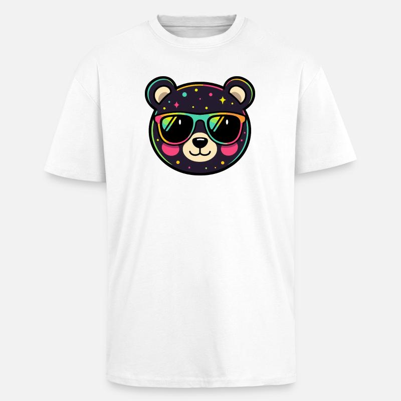 Polychromer Neon-Panda mit Brille - Oversized Heavyweight Unisex T-Shirt - Weiß