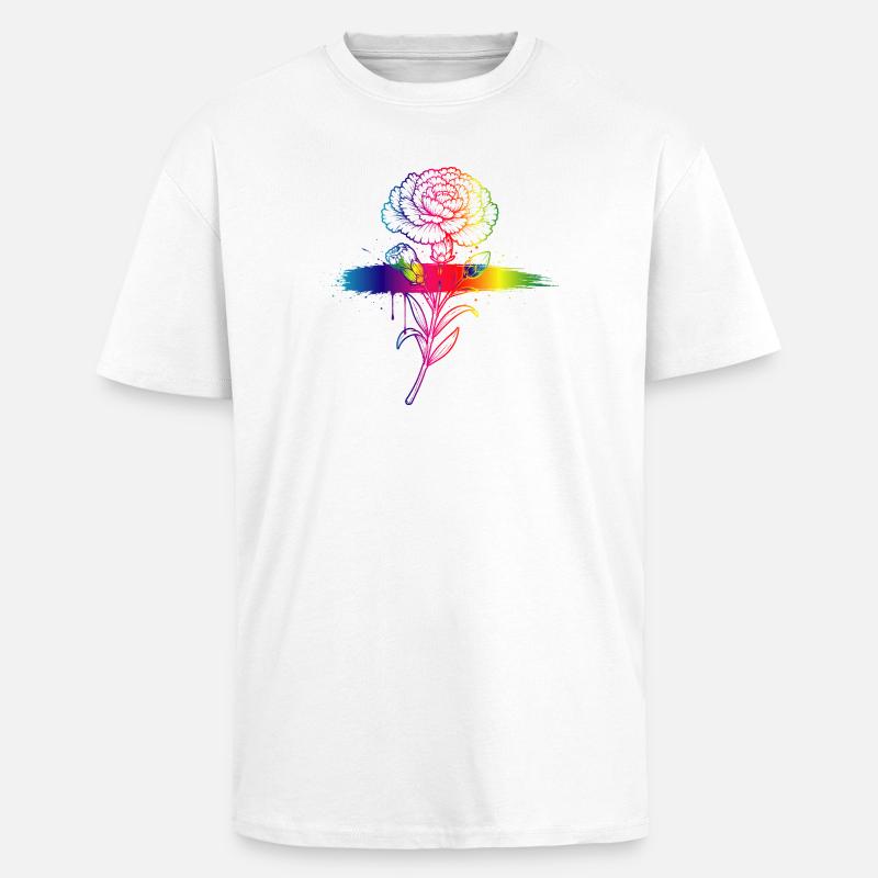 Rainbow Carnation Neon Gradient Art - Unisex Oversized Heavyweight T-shirt - white