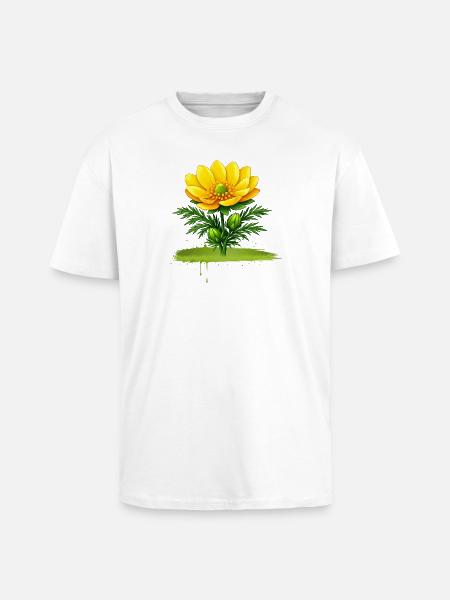 Yellow Flower Nature Brush Stroke Design - Unisex Oversized Heavyweight T-shirt - white
