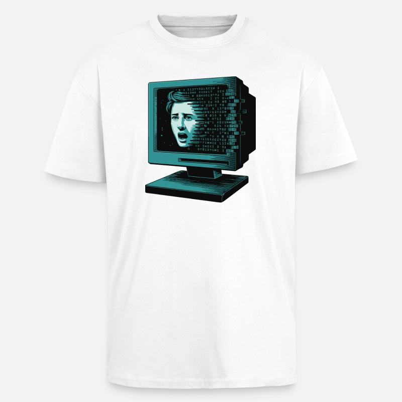Retro-Computer Schrecken-  Retroglitch KI - Oversized Heavyweight Unisex T-Shirt - Weiß