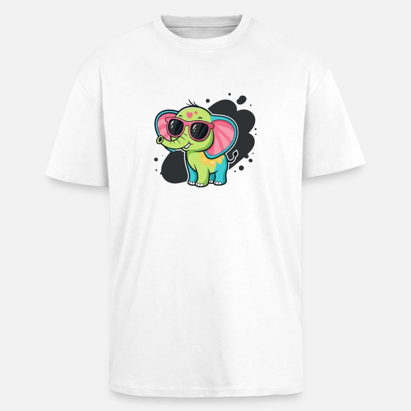 Bunter Elefant mit rosa Brille - Oversized Heavyweight Unisex T-Shirt - Weiß