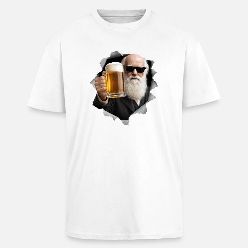 Charles Darwin hält ein Bier - Oversized Heavyweight Unisex T-Shirt - Weiß