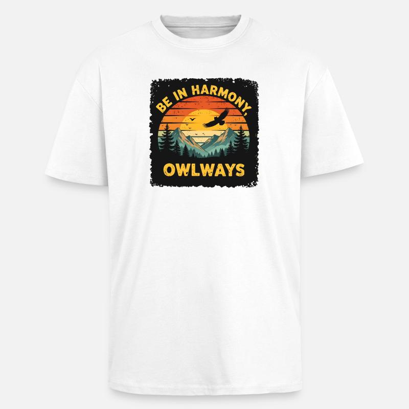 Owl Harmony at Sunset - Unisex Oversized Heavyweight T-shirt - white