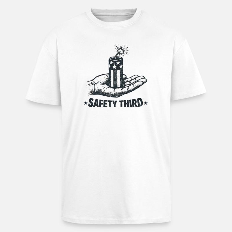 Säkerheten först! Sarkastisk 4 juli Sicherh - Unisex oversized t-shirt i kraftig kvalitet - vit