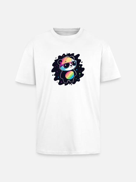 Panda Rainbow Galaxy Cool Glasses - Unisex Oversized Heavyweight T-shirt - white