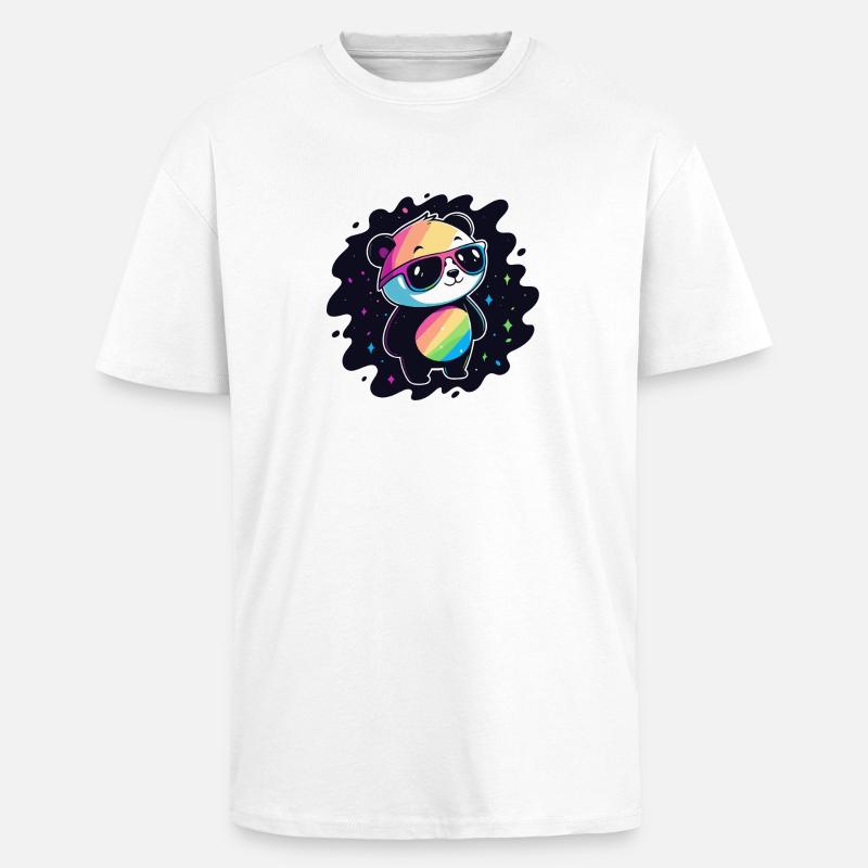 Panda Rainbow Galaxy Cool Glasses - Unisex Oversized Heavyweight T-shirt - white