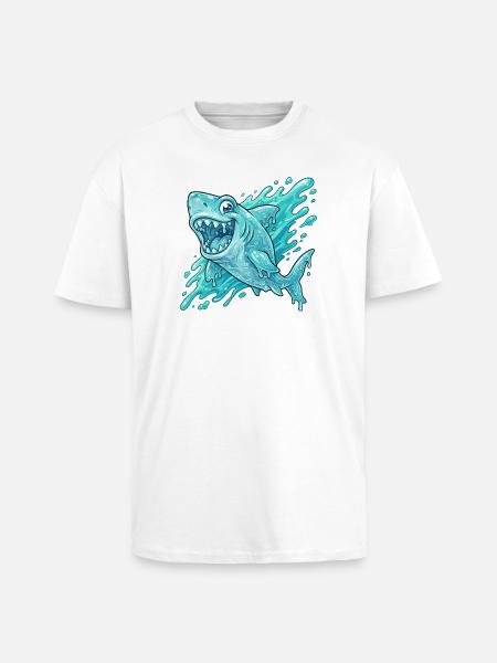 Blauer Hai Splash Abenteuer - Oversized Heavyweight Unisex T-Shirt - Weiß