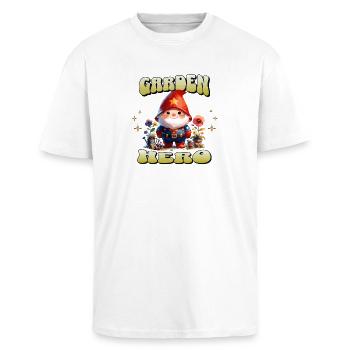 Cute Garden Hero Grate Gnome Gardener - Unisex Oversized Heavyweight T-shirt - white - Front - Alina (178cm) & Michal (187cm)