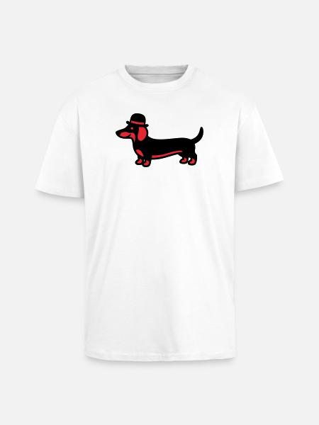 Cool Dachshund Hat Gentleman - Unisex Oversized Heavyweight T-shirt - white