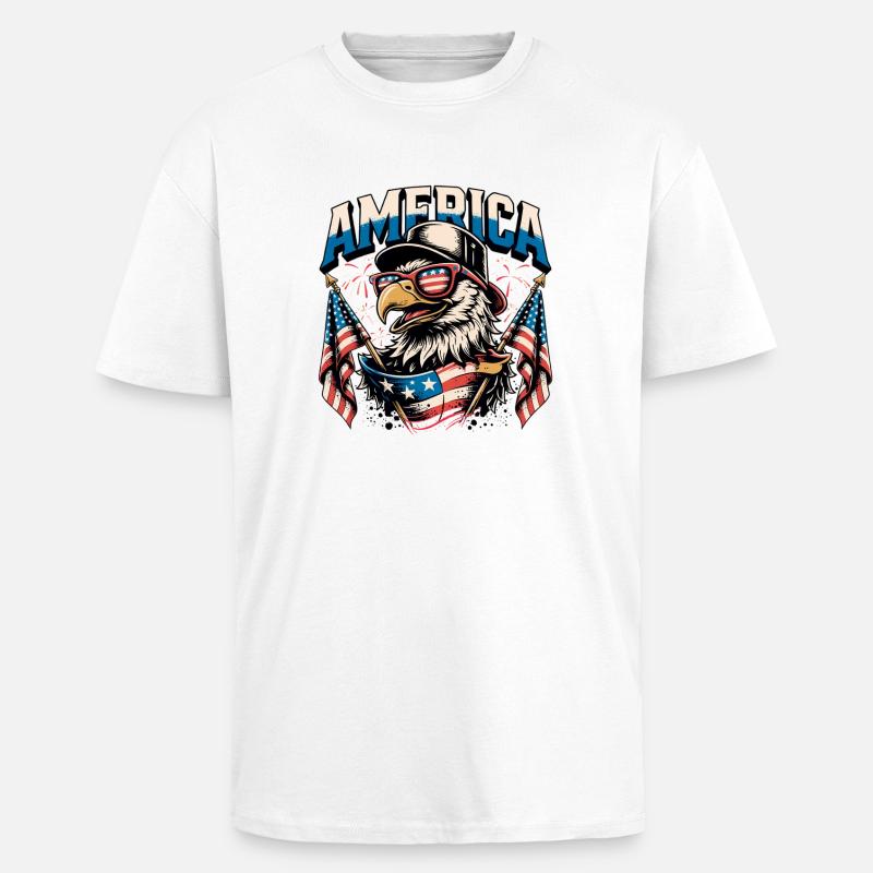 Patriotic Eagle with Flags - Unisex Oversized Heavyweight T-shirt - white