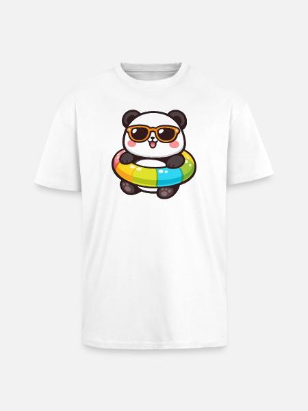 Panda im Sonnenbrillen-Schwimmring - Oversized Heavyweight Unisex T-Shirt - Weiß