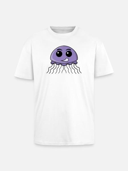 Dessin animé méduse lilas - T-shirt unisexe oversize épais - blanc