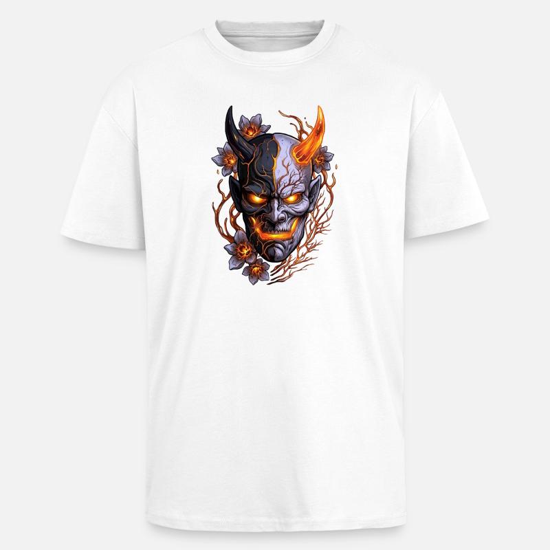 Hannya – Yōkai Demon - Gruby T-shirt unisex oversize - biały