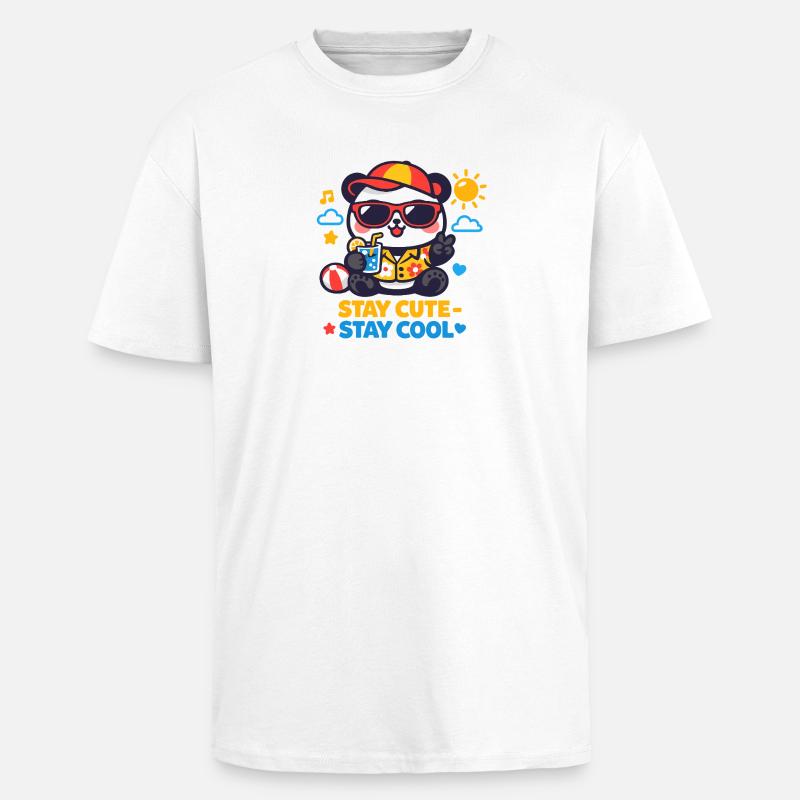 Graphique Reste mignon Reste Cool Bear - T-shirt unisexe oversize épais - blanc