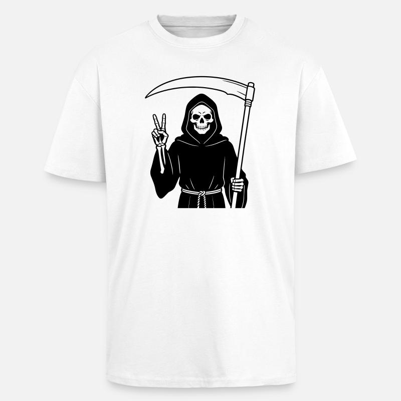 Sensenmann gibt ein Friedenssignal - Oversized Heavyweight Unisex T-Shirt - Weiß