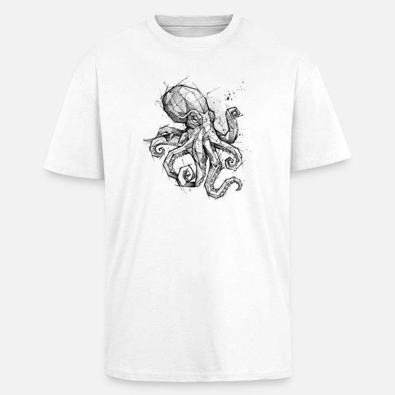 Oktopus Geometrisch - Modern Sketch Design - Oversized Heavyweight Unisex T-Shirt - Weiß