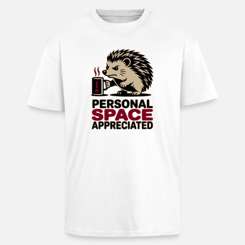 Grumpy Hedgehog Personal Space Introvert Coffee - T-shirt unisexe oversize épais - blanc