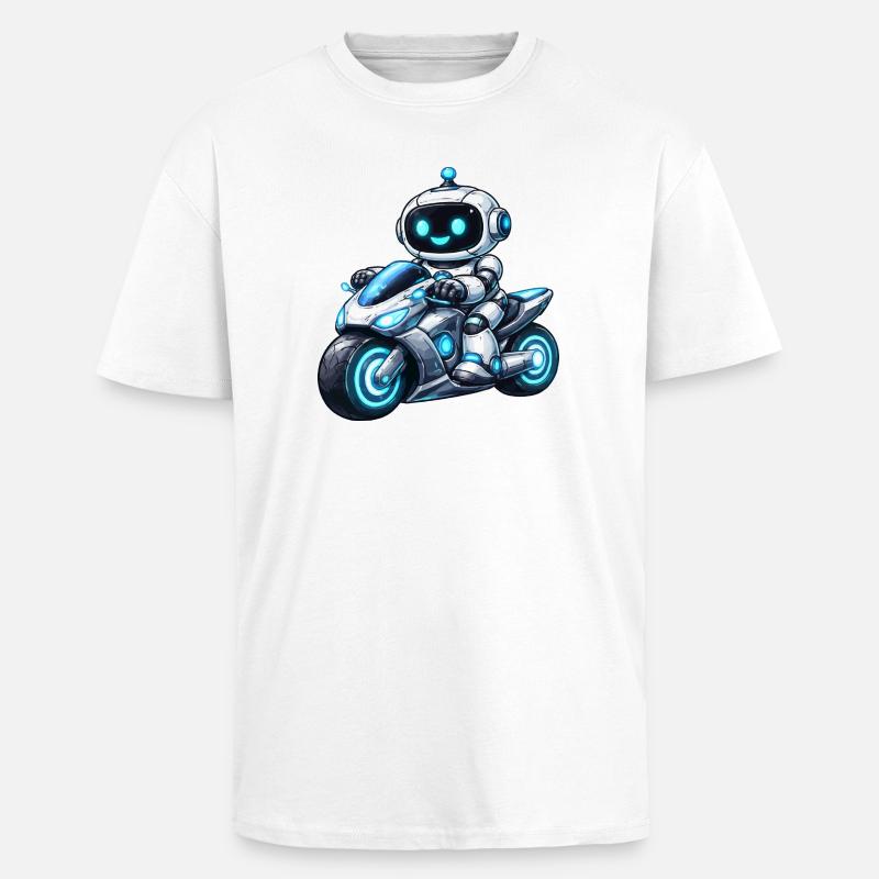 Robot on motorcycle - Unisex Oversized Heavyweight T-shirt - white