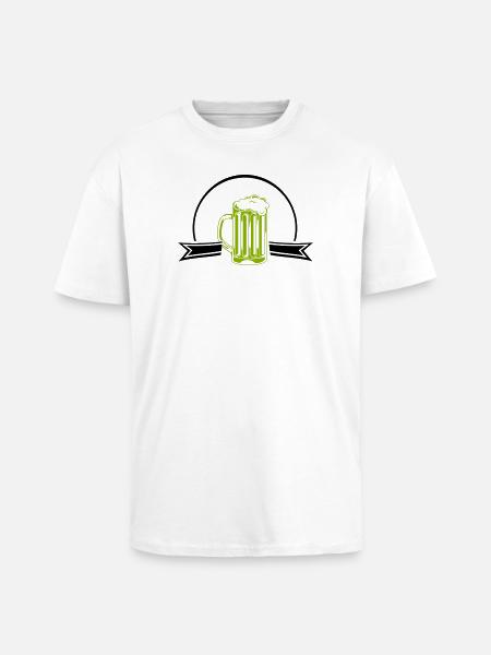 Green Neon Beer Mug Outline - Unisex Oversized Heavyweight T-shirt - white
