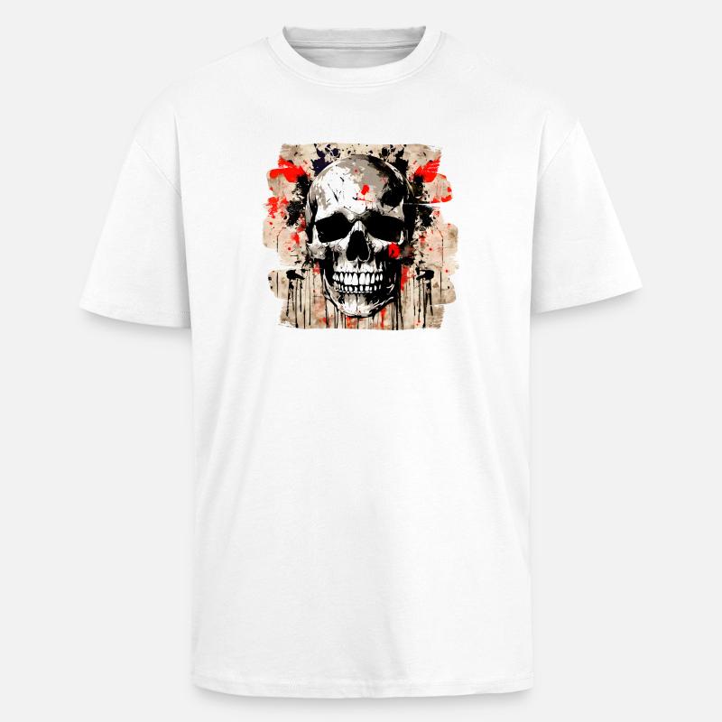 Schädel Graffiti Explosion - Oversized Heavyweight Unisex T-Shirt - Weiß