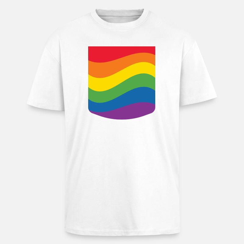 Rainbow Wave Pride Flag Minimal Design - T-shirt unisex oversize pesante - bianco