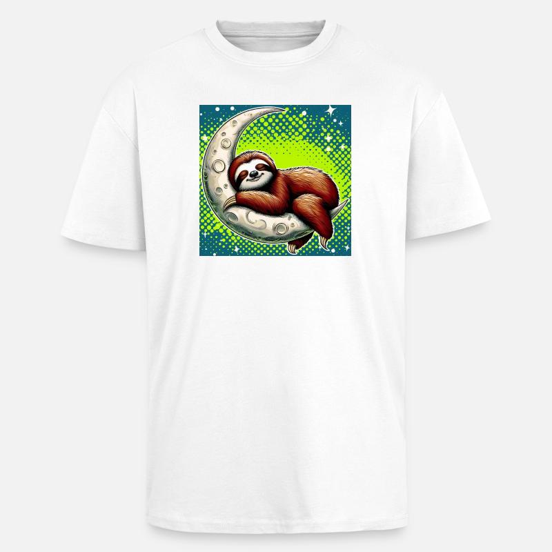 Faultier schläft auf dem Mond - Oversized Heavyweight Unisex T-Shirt - Weiß