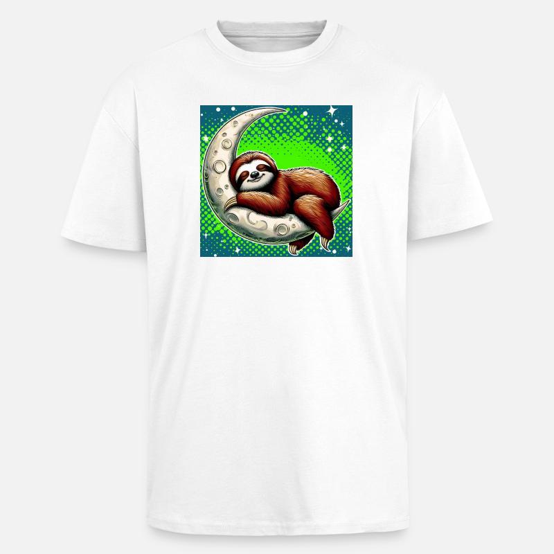 Faultier schläft auf dem Mond - Oversized Heavyweight Unisex T-Shirt - Weiß