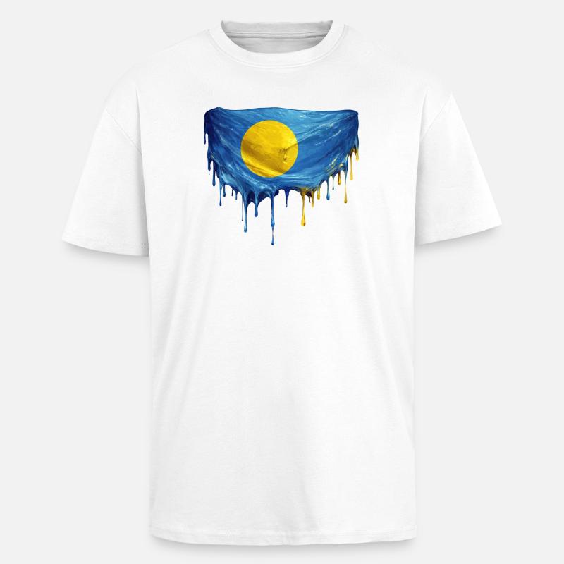 Drapeau Dégoulinant de Palaos - T-shirt unisexe oversize épais - blanc