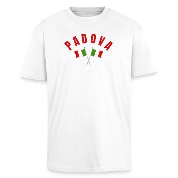 Padova Crossed Italian Flags - Unisex Oversized Heavyweight T-shirt - white - Front - Alina (178cm) & Michal (187cm)