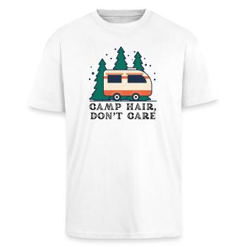 Campeur de Camp Hair Don’t Trust - T-shirt unisexe oversize épais - blanc - Devant - Alina (178cm) & Michal (187cm)