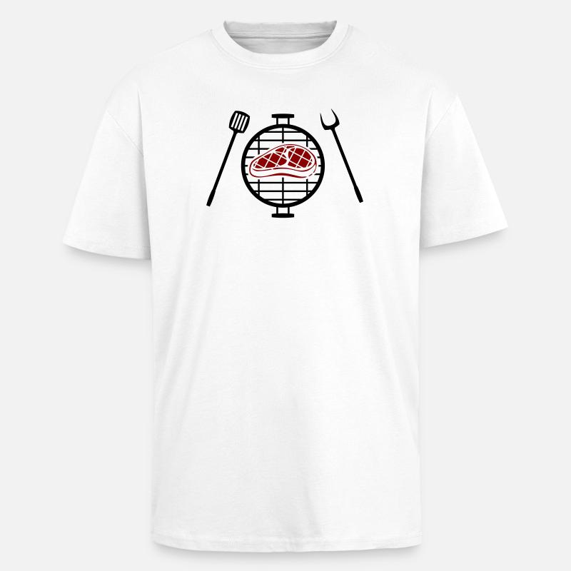 Rotes Steakmuster Print - Oversized Heavyweight Unisex T-Shirt - Weiß