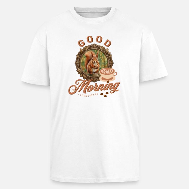 Morgenkaffee mit Eichhörnchen - Oversized Heavyweight Unisex T-Shirt - Weiß